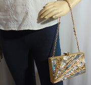 Green abvlone Stone metal Shell MOP clutch