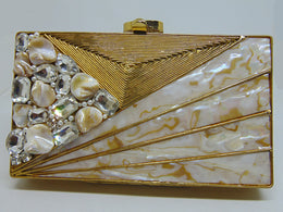Stone Metal MOP Shell Clutch Purse