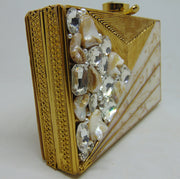 Stone Metal MOP Shell Clutch Purse