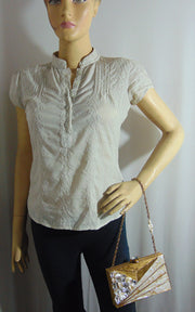 Stone Metal MOP Shell Clutch Purse