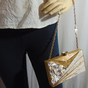 Stone Metal MOP Shell Clutch Purse
