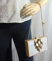 Stone Metal MOP Shell Clutch Purse