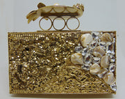 Stone Metal MOP finger ring handle clutch Purse