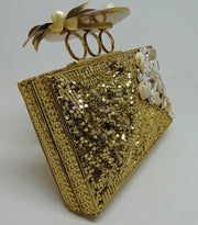 Stone Metal MOP finger ring handle clutch Purse
