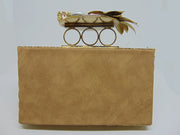 Stone Metal MOP finger ring handle clutch Purse