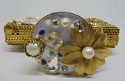 Stone Metal MOP finger ring handle clutch Purse