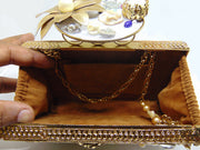 Stone Metal MOP finger ring handle clutch Purse