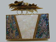 Stone Metal MOP finger ring handle clutch Purse