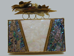 Stone Metal MOP finger ring handle clutch Purse