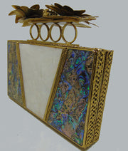 Stone Metal MOP finger ring handle clutch Purse