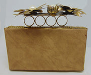 Stone Metal MOP finger ring handle clutch Purse