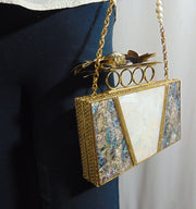 Stone Metal MOP finger ring handle clutch Purse