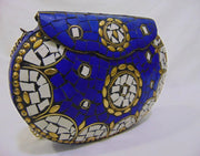 ETHNIC VINTAGE INDIAN MOSAIC METAL BAG CLUTCH BOX METAL PURSE EVENING HANDBAG WALLET