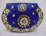 ETHNIC VINTAGE INDIAN MOSAIC METAL BAG CLUTCH BOX METAL PURSE EVENING HANDBAG WALLET