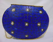 ETHNIC VINTAGE INDIAN MOSAIC METAL BAG CLUTCH BOX METAL PURSE EVENING HANDBAG WALLET