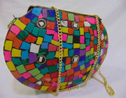 ETHNIC VINTAGE INDIAN MOSAIC METAL BAG CLUTCH BOX METAL PURSE EVENING HANDBAG WALLET