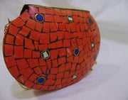 ETHNIC VINTAGE INDIAN MOSAIC METAL BAG CLUTCH BOX METAL PURSE EVENING HANDBAG WALLET