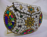 ETHNIC VINTAGE INDIAN MOSAIC METAL BAG CLUTCH BOX METAL PURSE EVENING HANDBAG WALLET