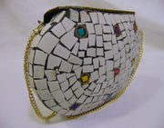 ETHNIC VINTAGE INDIAN MOSAIC METAL BAG CLUTCH BOX METAL PURSE EVENING HANDBAG WALLET