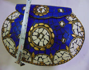 ETHNIC VINTAGE INDIAN MOSAIC METAL BAG CLUTCH BOX METAL PURSE EVENING HANDBAG WALLET