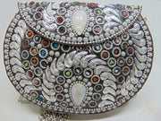 silver color metal decoration stone Clutch Bag