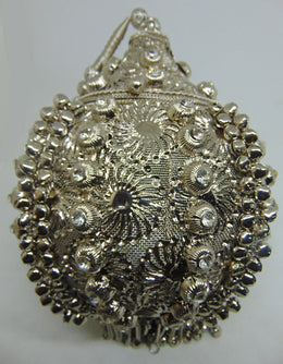 Silver Metal Pearl Beaded Potli Style Designer Bag