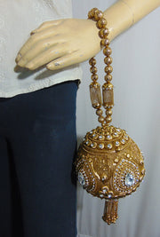 Rhinestone Metal mesh Round Potli Bag for women