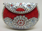 Metal Mosaic Stone Purse Shell Bag