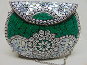 Metal Mosaic Stone Purse Shell Bag