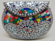Metal Mosaic Stone Purse Shell Bag