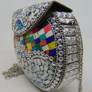 Metal Mosaic Stone Purse Shell Bag