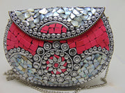 Metal Mosaic Stone Purse Shell Bag