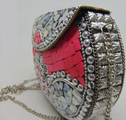 Metal Mosaic Stone Purse Shell Bag