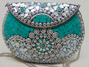 Metal Mosaic Stone Purse Shell Bag