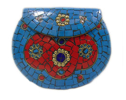 FIROZA MOSAIC WORK PURSE METAL CLUTCH INDIAN HANDMADE