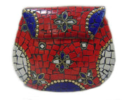 Red Mosaic Work Purse Metal Clutch Indian Handmade