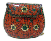 FIROZA MOSAIC WORK PURSE METAL CLUTCH INDIAN HANDMADE EVENING BAG