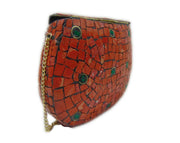 FIROZA MOSAIC WORK PURSE METAL CLUTCH INDIAN HANDMADE EVENING BAG