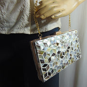Quadrangle shape mop inlay Metal Purse Clutch