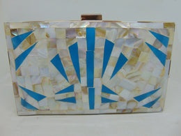 Mop Filled Metal Resin Box Clutch Bag