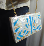 Mop Filled Metal Resin Box Clutch Bag