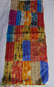 Assorted Patch Long Silk kantha work reversible Scarves