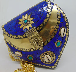 Blue Heart Shape Mosaic Clutch Bag