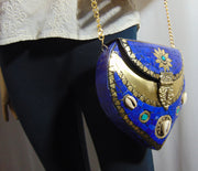 Blue Heart Shape Mosaic Clutch Bag