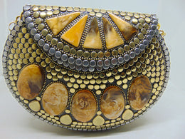 Jewel gold Resin Stone Shape Metal Clutch Bags