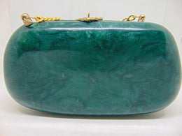 Women's Green Resin Acrylic Round Box Clutch & Purse
