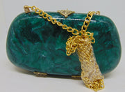 Women's Green Resin Acrylic Round Box Clutch & Purse