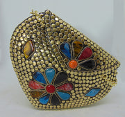 Jewel stone Metal Clutch gold  Bag