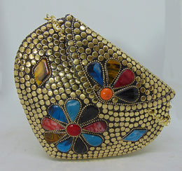 Jewel stone Metal Clutch gold  Bag