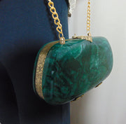 Women's Green Resin Acrylic Round Box Clutch & Purse